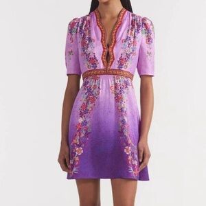 Saloni NWT Silk Tabitha Mini Dress Dotty Stamped Zinnia Gradient Size 4 Floral